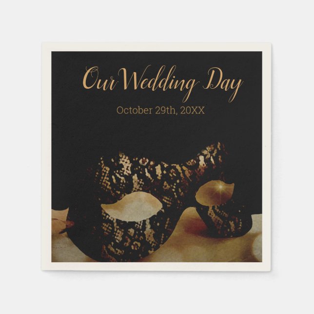 Golden Mask Wedding Napkin (Front)