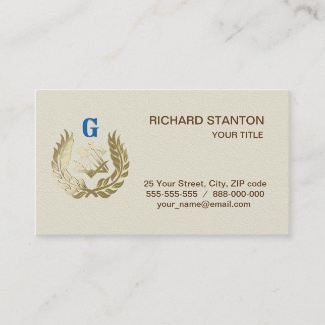 Golden masonry symbol business card (Front)