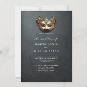 Golden masquerade mask wedding invitation