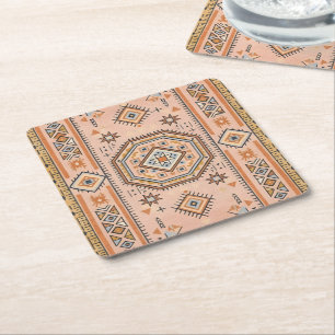 Golden Maze – Modern Moroccan Geometry Square Paper Coaster