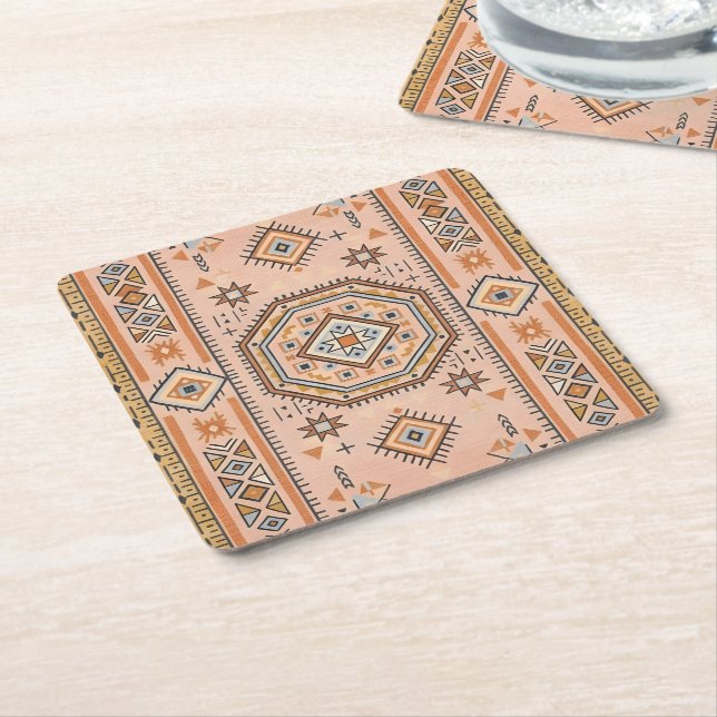 Golden Maze – Modern Moroccan Geometry Square Paper Coaster (Angled)