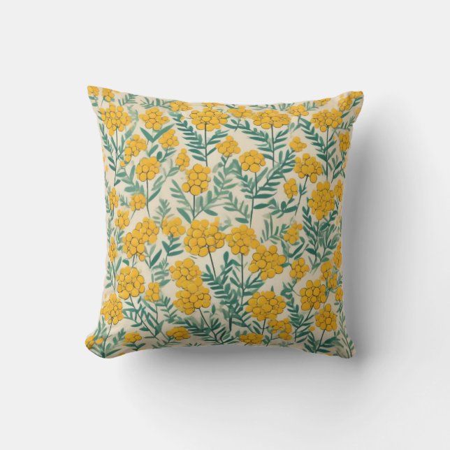 Golden Meadow: Cheerful Tansy Blooms Cushion (Front)