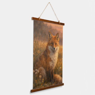 Golden Meadow Fox Wood - Topped Wall Tapestry