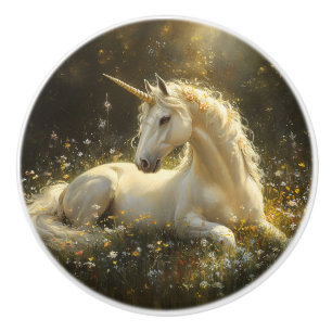 Golden Meadow Unicorn Ceramic Knob