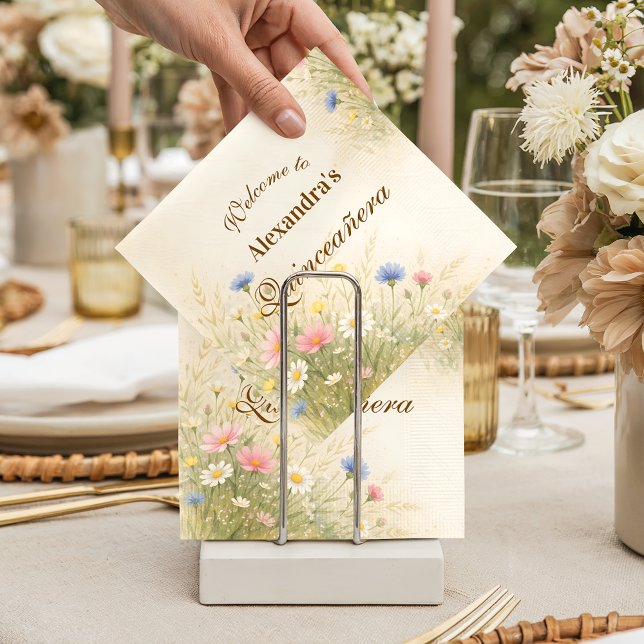 Golden Meadow Wildflower Quinceañera Napkin (Creator Uploaded)