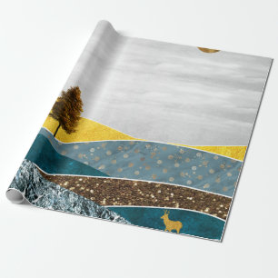 Golden Meadow with Tree and Deer Wrapping Paper