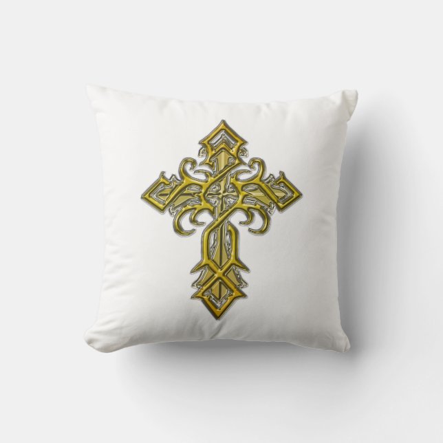 Golden Mediaeval Cross Throw Pillow II (Front)