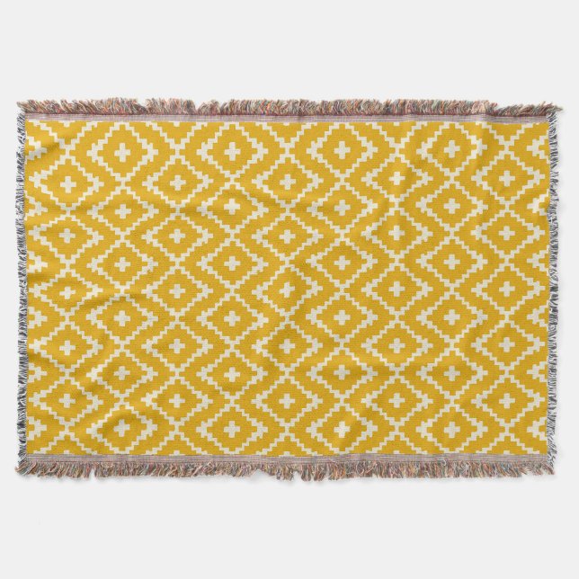 Golden Medina: Yellow Andalusian Moroccan Geometry Throw Blanket (Front)