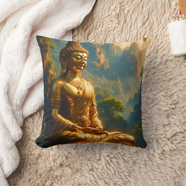 Golden Meditation in the Thai Peaks Cushion (Blanket)