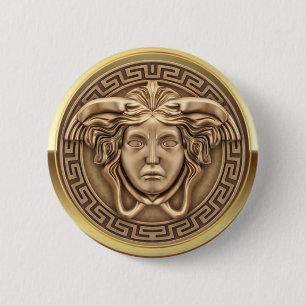 Golden Medusa Gorgon with Greek Key 6 Cm Round Badge