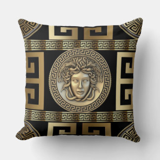 Golden Medusa Greek Key of Life  Cushion