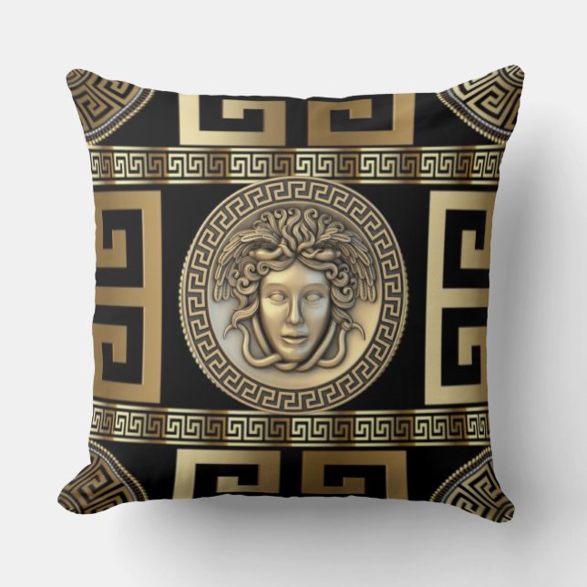 Golden Medusa Greek Key of Life  Cushion (Front)