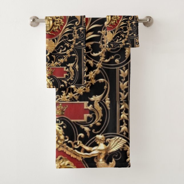 Golden Medusa Red and Gold on Black Gift / Guest Bath Towel Set (Insitu)