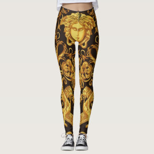 Golden Medusa with Baroque Ornaments Leggings
