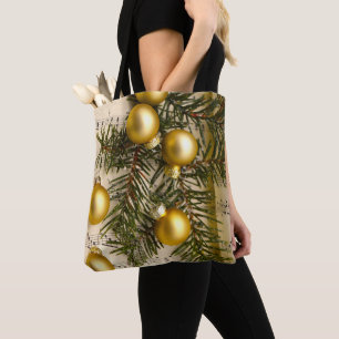 Golden Melody Christmas Decor Tote Bag