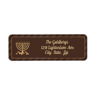 Golden Menorah & Diagonal Stripes Return Address Label