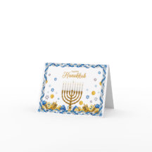 Golden Menorah & Dreidel — Happy Hanukkah Card