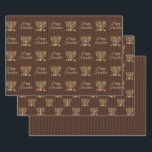Golden Menorah Hanukkah Stripes Wrapping Paper Sheet<br><div class="desc">Here we have a lovely wrapping paper sheet set perfect for the holiday season. The first sheet features a golden menorah and the words Happy Hanukkah on a light brown and dark brown vertical striped background. The second sheet features a golden menorah on a light brown and dark brown vertical...</div>