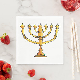 Golden Menorah Jewish Candle Holder Napkin