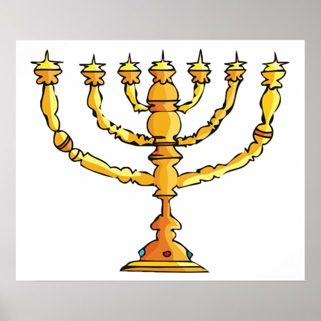 Golden Menorah Jewish Candle Holder Poster (Front)