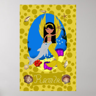 Golden Merfaery and Dolphin Print