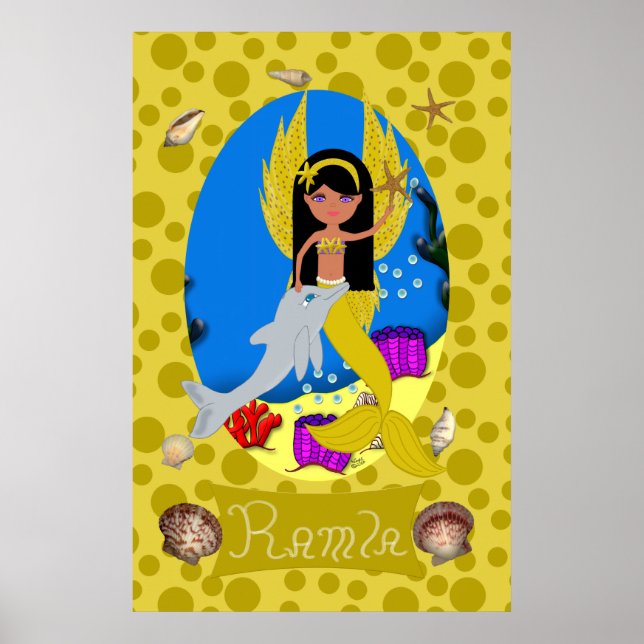 Golden Merfaery and Dolphin Print (Front)
