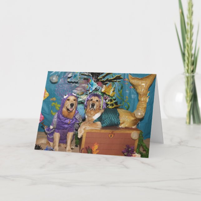 Golden Mermaid and Octopus Birthday Card (Front)