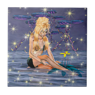 Golden Mermaid Ceramic Tile