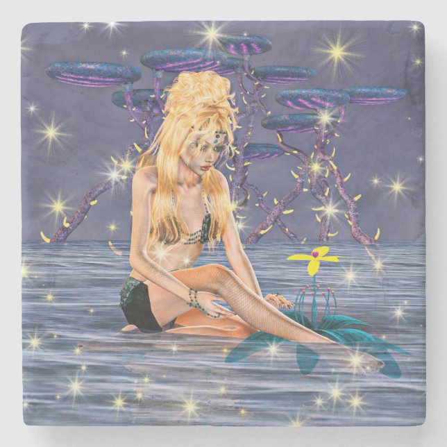Golden Mermaid Stone Coaster (Front)
