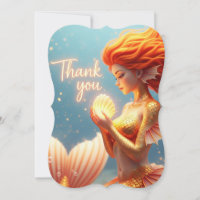 Golden Mermaid Thank You Card | Ocean Fantasy Art 