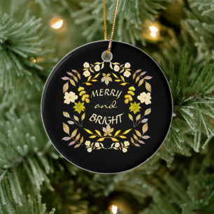 GOLDEN MERRY AND BRIGHT personalised Ceramic Ornament