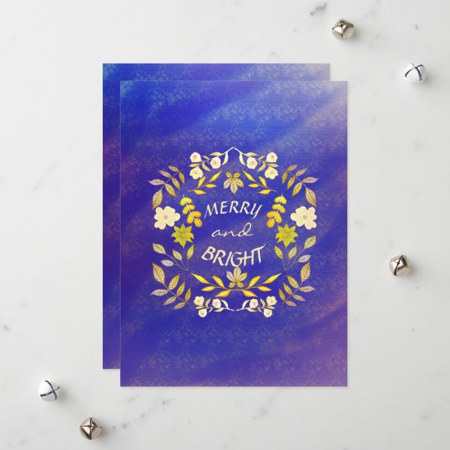 GOLDEN MERRY AND BRIGHT personalised Holiday Card (Front/Back In Situ)