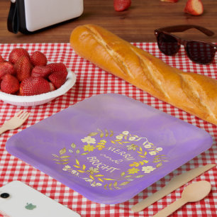 GOLDEN MERRY AND BRIGHT personalised Paper Plate