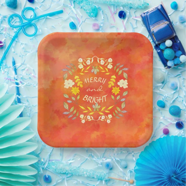 GOLDEN MERRY AND BRIGHT personalised Paper Plate (Party)