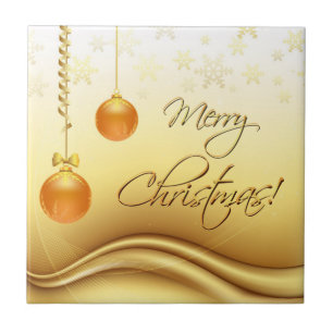 Golden Merry Christmas Ceramic Tile
