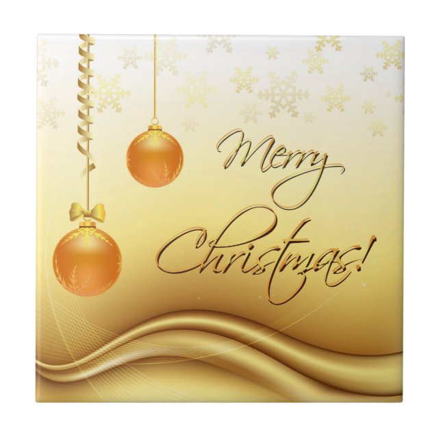 Golden Merry Christmas Ceramic Tile (Front)