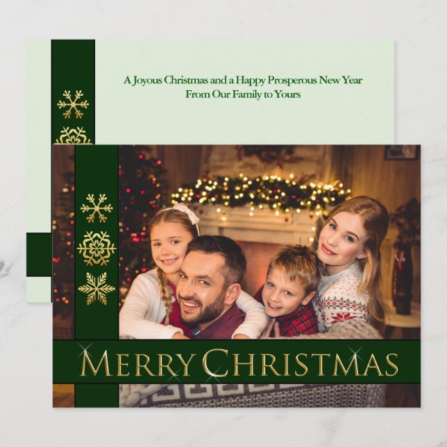 Golden Merry Christmas Family Photo Holiday Card (Front/Back)