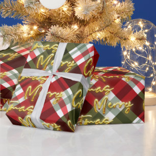 Golden Merry Christmas Holiday simple Red Striped  Wrapping Paper