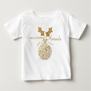 Golden Merry Christmas Ornament Ball & Holly Baby T-Shirt
