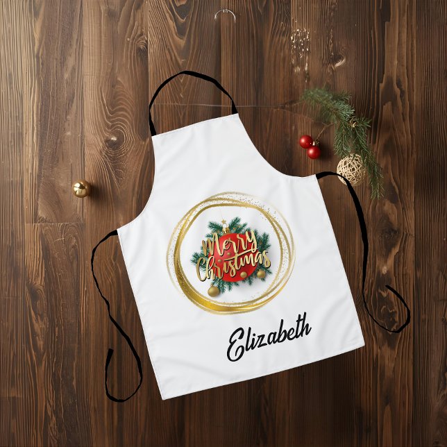 Golden Merry Christmas Personalized Apron (Creator Uploaded)