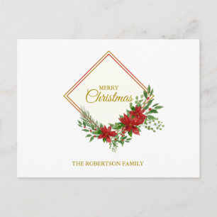 Golden Merry Christmas Quote with Poinsettias Postcard