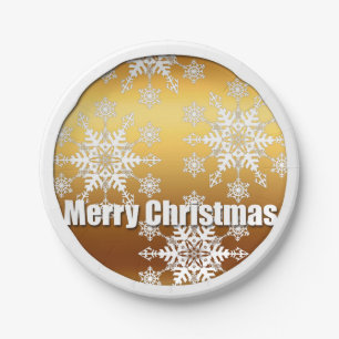 Golden Merry Christmas Snowflakes - Paper Plates