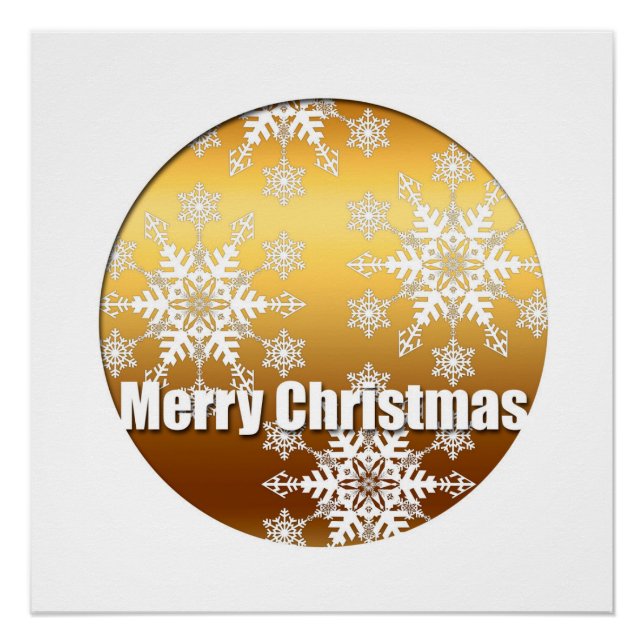 Golden Merry Christmas Snowflakes Perfect Poster (Front)
