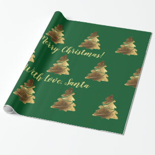 Golden Merry Christmas Tree with Candles Elegant Wrapping Paper
