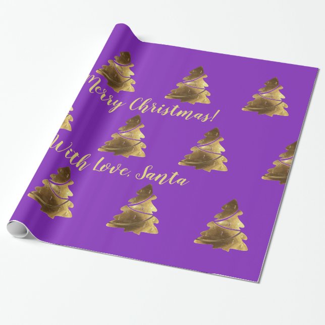 Golden Merry Christmas Tree with Candles Elegant Wrapping Paper (Unrolled)