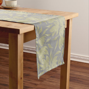 Golden Mesh Abstract Floral Watercolor Pattern Long Table Runner