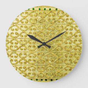 Golden Metal: Luxurious Pattern Background. Large Clock