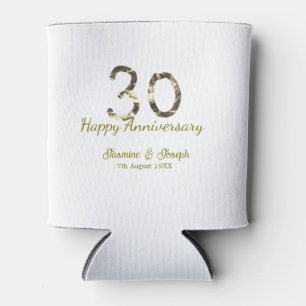 Golden Metallic 30th Happy anniversary add name Can Cooler