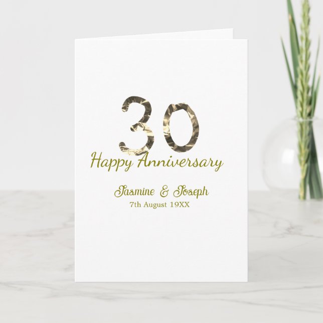Golden Metallic 30th Happy anniversary add name Card (Front)