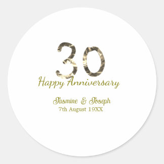 Golden Metallic 30th Happy anniversary add name Classic Round Sticker